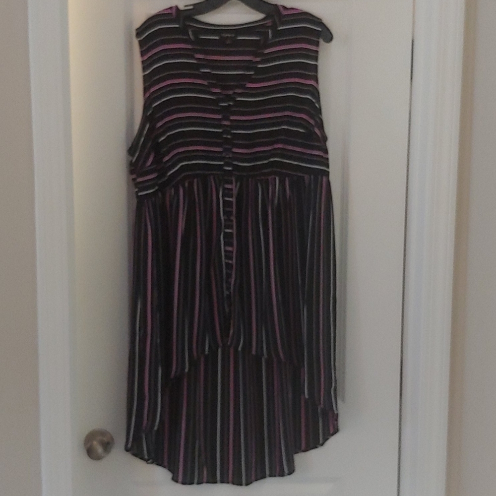 Hi low tunic black w/pink,teal,wht stripes